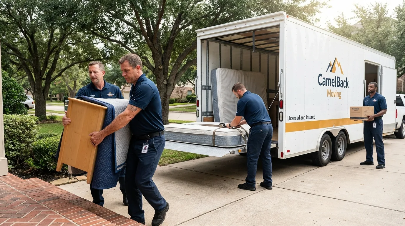 Crew loading residential truck for cross-state move from Stayton, OR