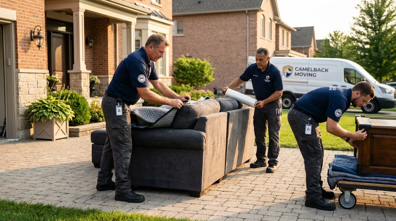 Large estate moving crew wrapping furniture in Stayton, OR