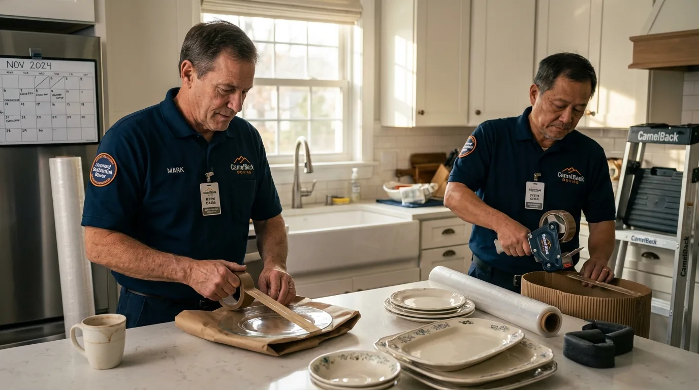 Professional crew packing kitchen dishware in Stayton, OR
